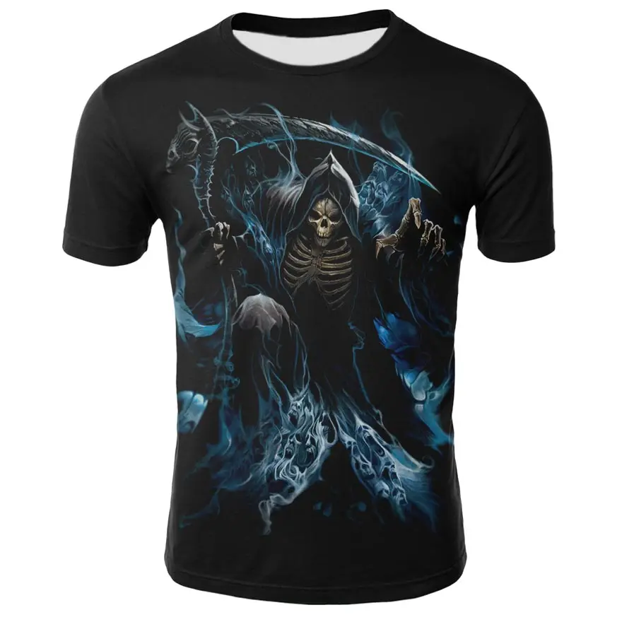 

2021 Summer New Fashion Men's T-shirt Skull O-neck 3DT Printed T-shirt Men's Motorcycle Punk 3D Printed T-shirt Men's T-shirt