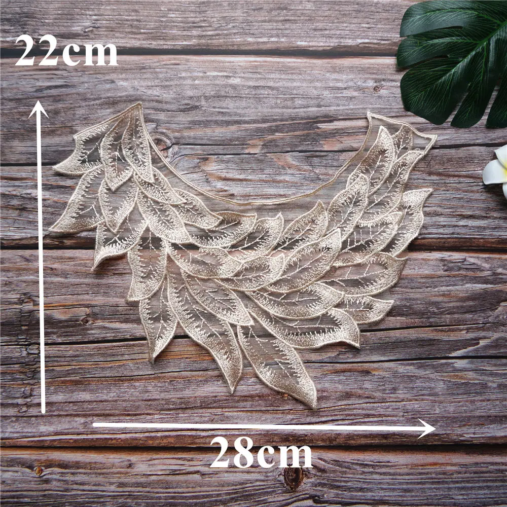 Бежевое перо искусственный воротник вышитая аппликация винтажная сетчатая