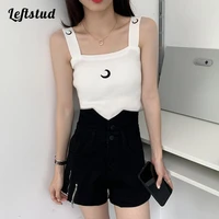embroidered knitted vest womens short 2021 summer new korean style high waist outer wear and thin slim stretch sling top