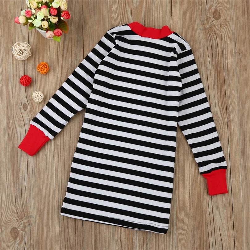 

Baby Girls Striped Dress Patchwork Long Sleeve O Collar Slim Toddler Dresses Occident Style Fashion Children Clothes 3-7T A20