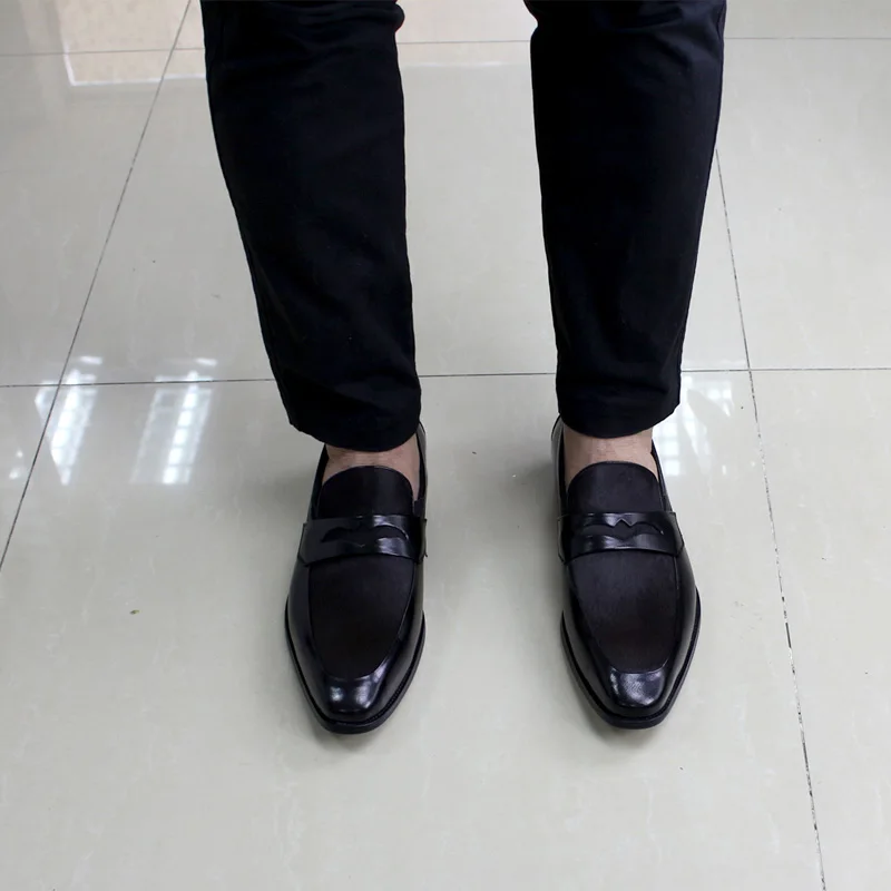 FELIX CHU 2020 Brand Designer Men Brown Penny Loafers Patchwork Genuine Leather And Horsehair Casual Slip On Black Dress Shoes | Обувь
