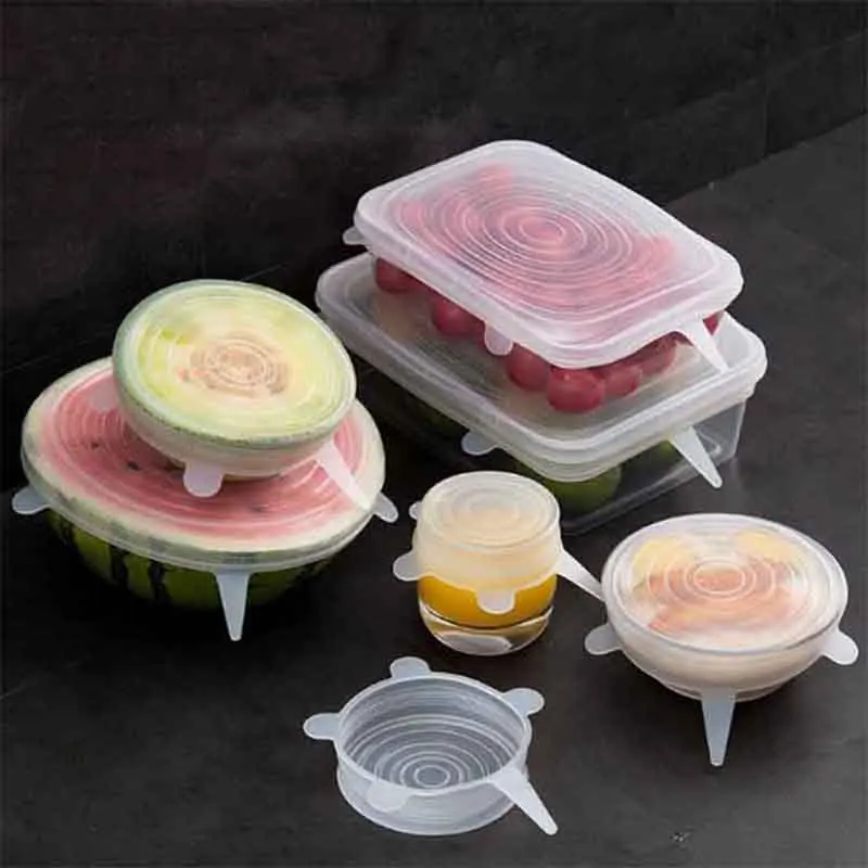 

Food Wraps Reusable Silicone Food Fresh Keeping Sealed Covers Silicone Seal Vacuum Stretch Lids Kitchen Accessories 6pcs/Set