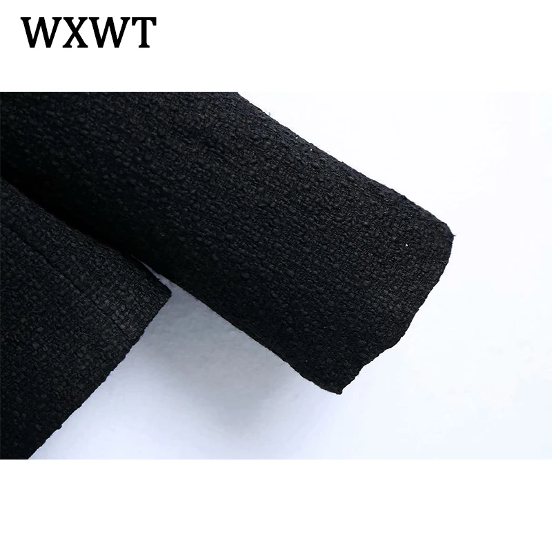 

WXWT Women pocket Decorate Texture Casual Blazers Notched Long Sleeve Single Breasted Female All-match Jacket Tops BB1083