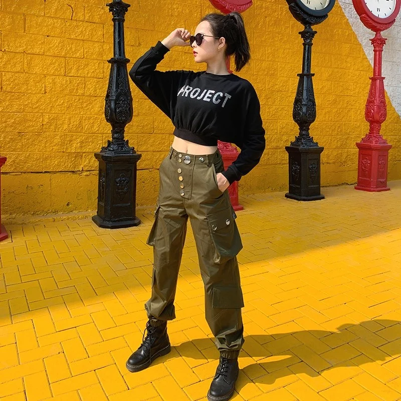 Зеленые армейские брюки-карго женские модные новые свободные спортивные