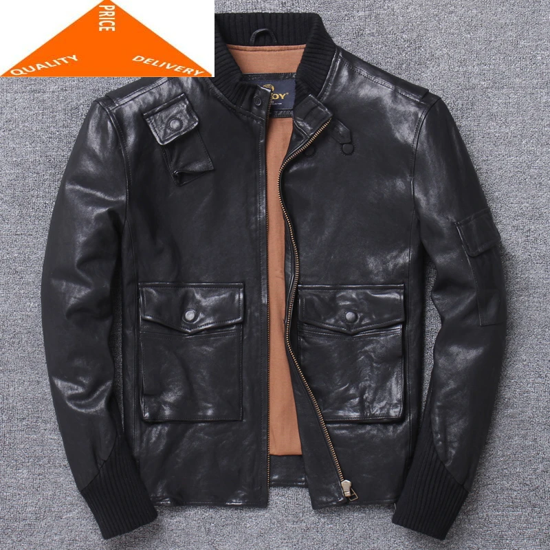 

Куртка мужская из овечьей кожи, короткая облегающая, 4xl, 2020, уличная одежда, 9892