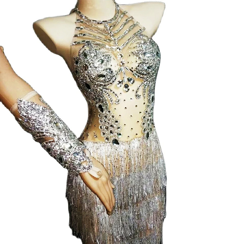 

Sparkly Rhinestones Sleeveless Club Dress Women Crystals Mesh Dresses Performance Birthday Celebrate Evening Party Dress