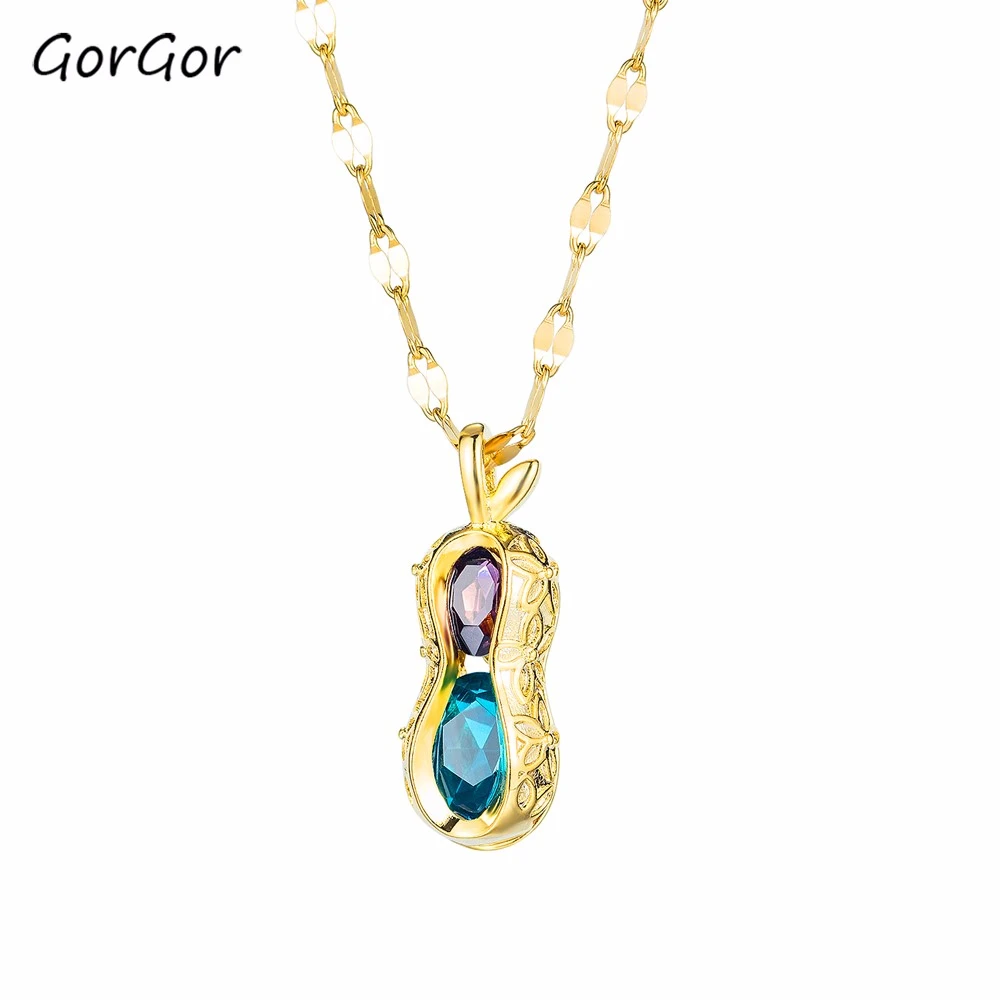 

GorGor Япония и Южная Корея модные титановый, стальной, со стразами, арахис, все-матч нишу на молнии; Женские дизайнерские кулон ожерелье ювелир...