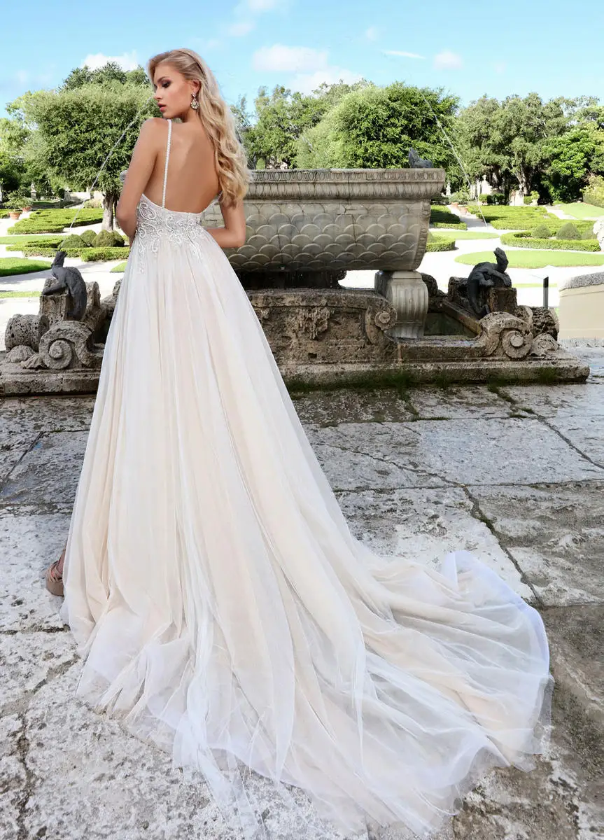 

Rhinstone Wedding Dresses 2020 Zipper Lace Appliques Pearls Spaghetti Straps A-Line Boho Bridal Gowns Robe De Mariee HA199