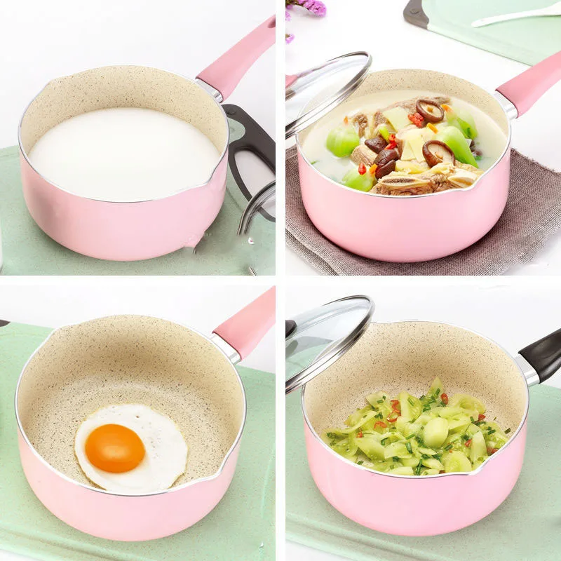 

Milk Pot Non-stick Pot Small Pot Baby Food Supplement Pot Fried Egg Noodles Pot Baby Mini Gas Cooker Dual-use Cooking Pot Kitche
