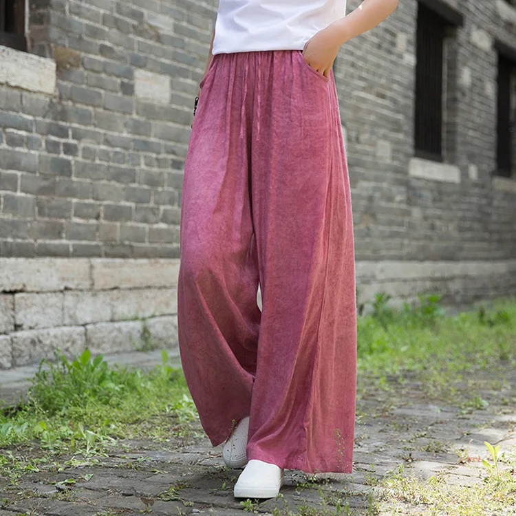 

21 chun xia huai improved tencel tie-dye yoga easing travel leisure tea art elegant trousers wide-legged pants