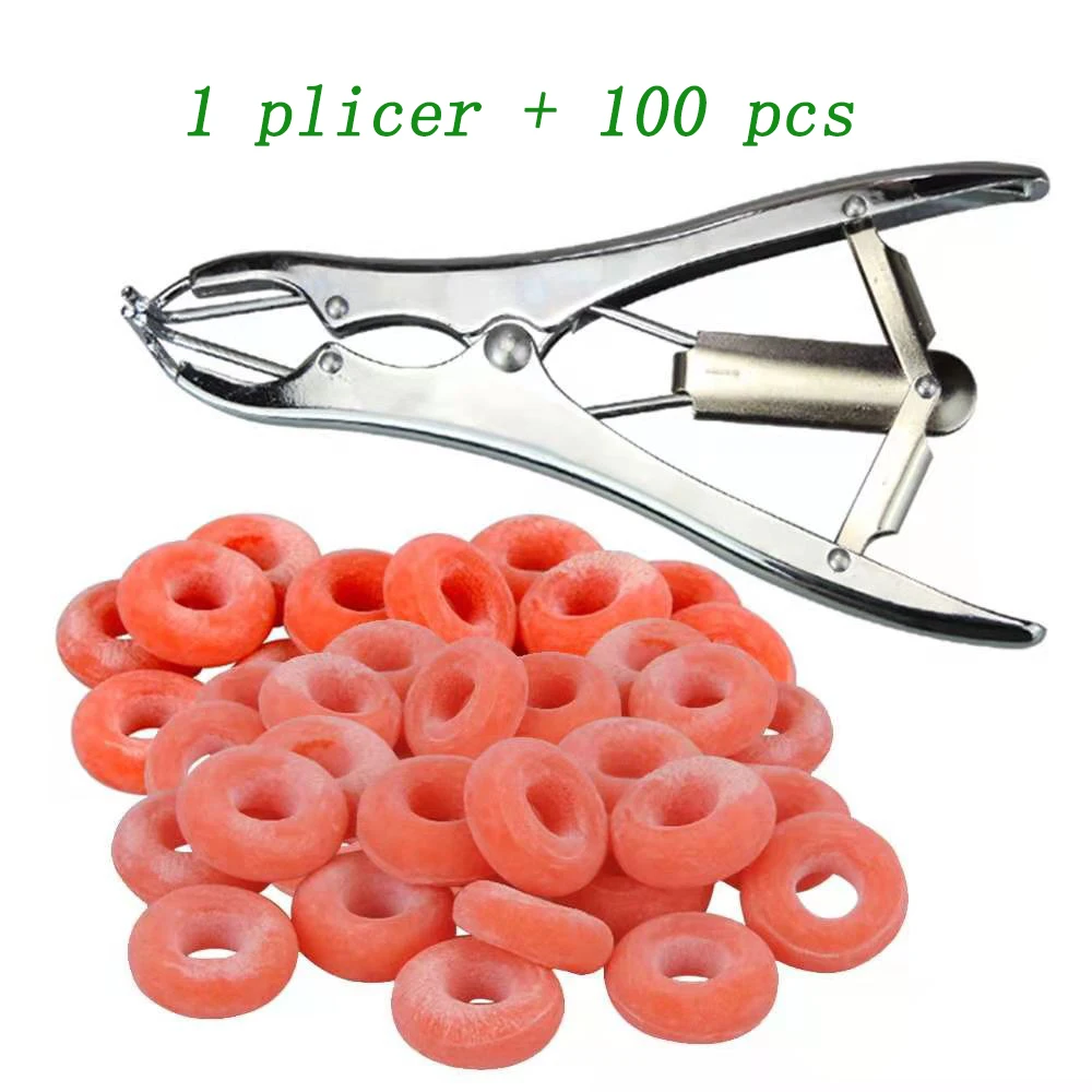 

1Set Emasculate Plier Tail Stainless Steel Pig Sheep Castration Forcep Clamp Cutter Device With 100PCS Elastic Ring