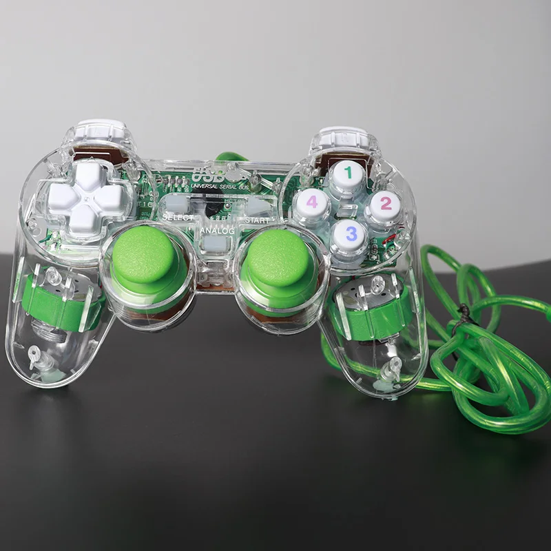 Прозрачный светодиодный проводной USB геймпад двойной вибрационный джойстик