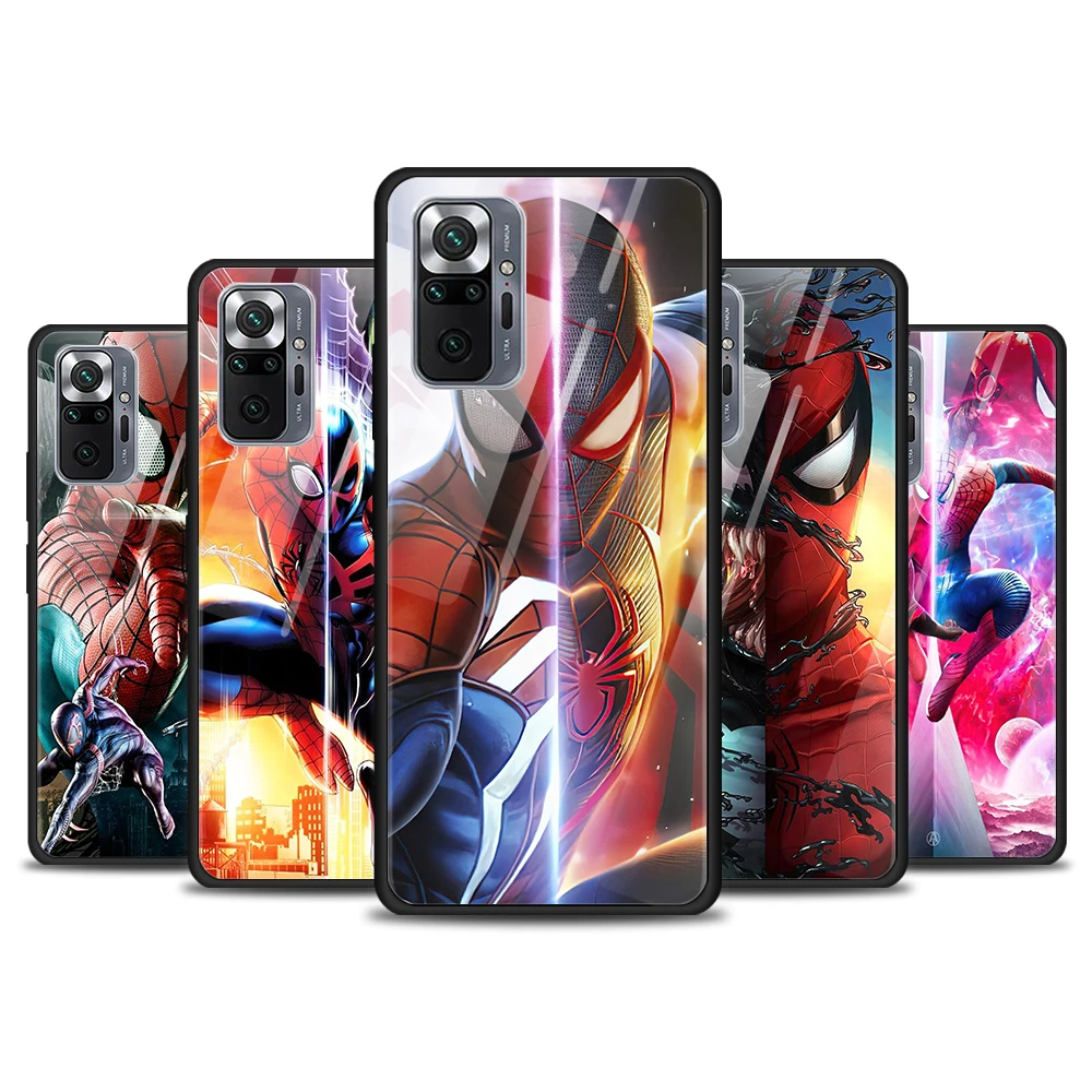 

Marvel Spiderman Art for Xiaomi Redmi Note 10 Pro Max 10S 9T 9S 9 8T 8 7 Pro 5G Luxury Tempered Glass Phone Case Cover