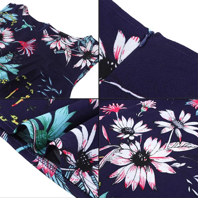 

Elegant Vintage Floral Printed Party vestidos Cap Sleeve Waist down A-Line Female Flare Spring summer Women Dresses