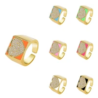2021 fashion colorful enamel gold rings for women micro pave zircon heart shape adjustable opening korean rings jewelry gift