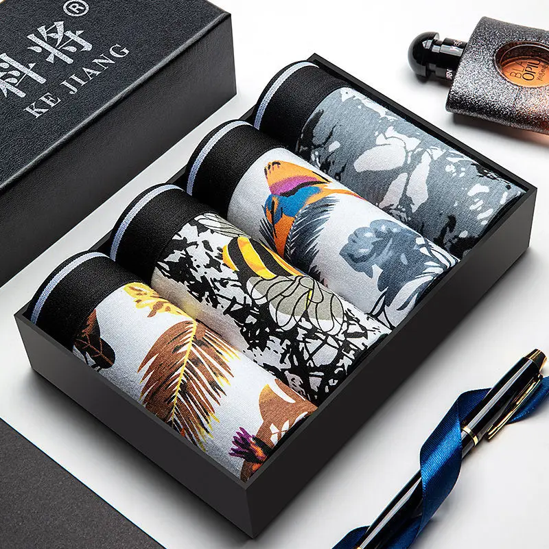 4Pcs/LotMen's Underwear Pure Cotton Large Size Boxer Pants Breathable Youth Underwear Pure Cotton Shorts Boxer Pants Comfortable