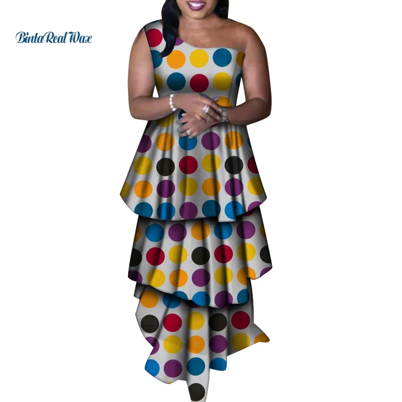 

African Dresses for Women Multi Layer Sleeveless Mermaid Dress Party Vestido Bazin African Clothing Africa Women Dress WY7407