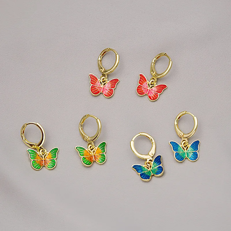 

Butterfly Oil Dripping Painting Style Hoop Earrings For Women Small Flexible Korean Earrings Girl Gift серьги 2021 тренд