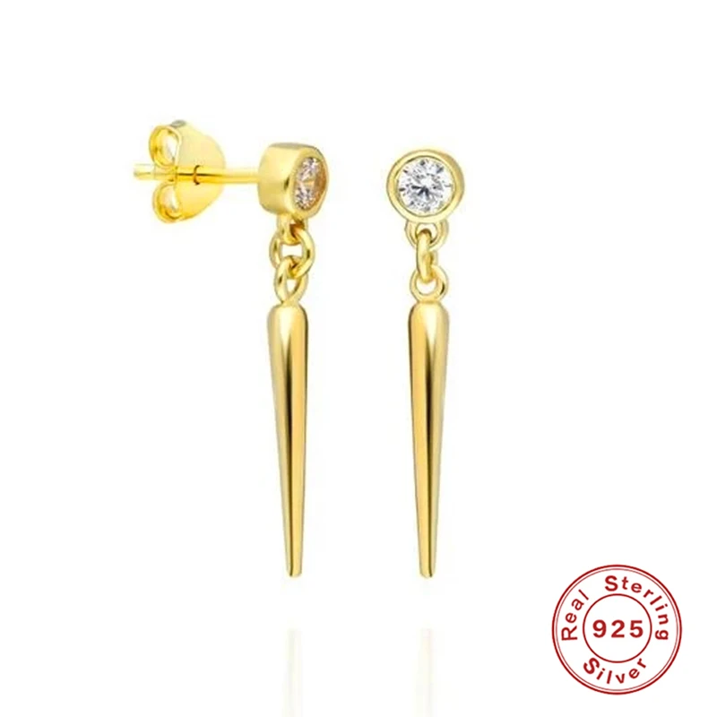 

BOAKO 925 Sterling Silver Hanging Rivet Cone Pendant Drop Earrings for Women Cubic Zirconia Jeweled Dangle Earrings Party Jewel