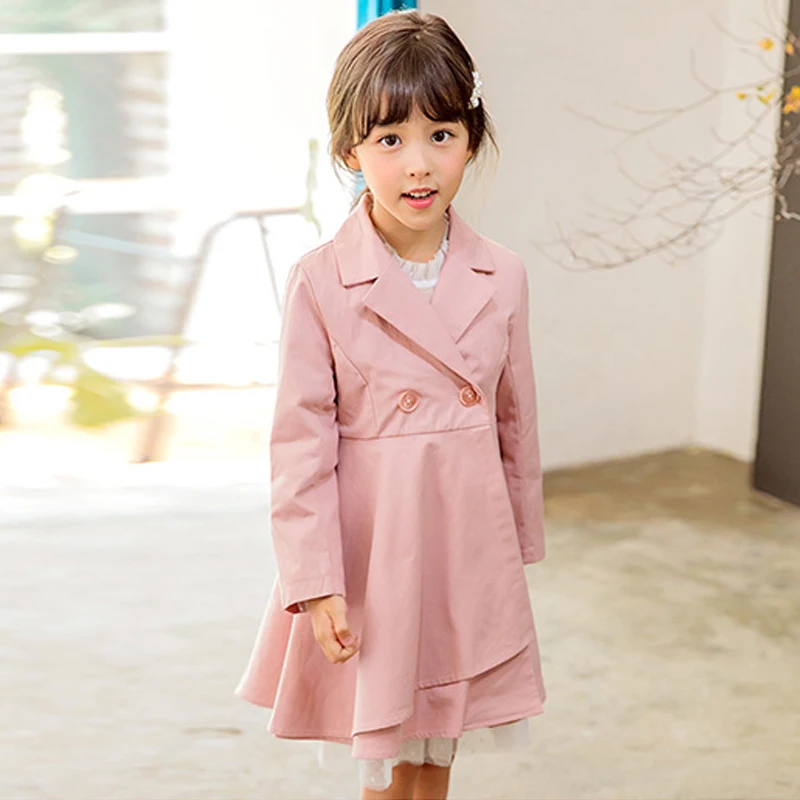 Тренчкот для девочек новинка 2019 Осень зима модный однотонный детский хлопковый