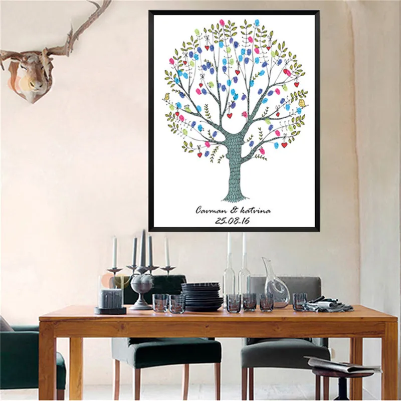 

HAOCHU Personalized Fingerprint Canvas Painting Guest Book DIY Plant Tree Wedding Birthday Party Signature Anniversary Art Decor