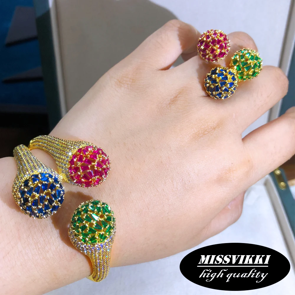 missvikki Luxury DUBAI Statement Bangle Ring Earrings Jewelry Sets for Noble Women Earrings Bridal Wedding Party Jewelry Set