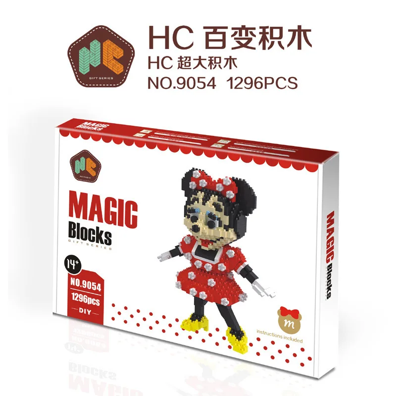 

HC Magic Blocks Minnie DIY Building Bricks Cute Cartoon Auction Figures Mickey Model Kids Toys Juguetes Girls Kits Gifts 9052
