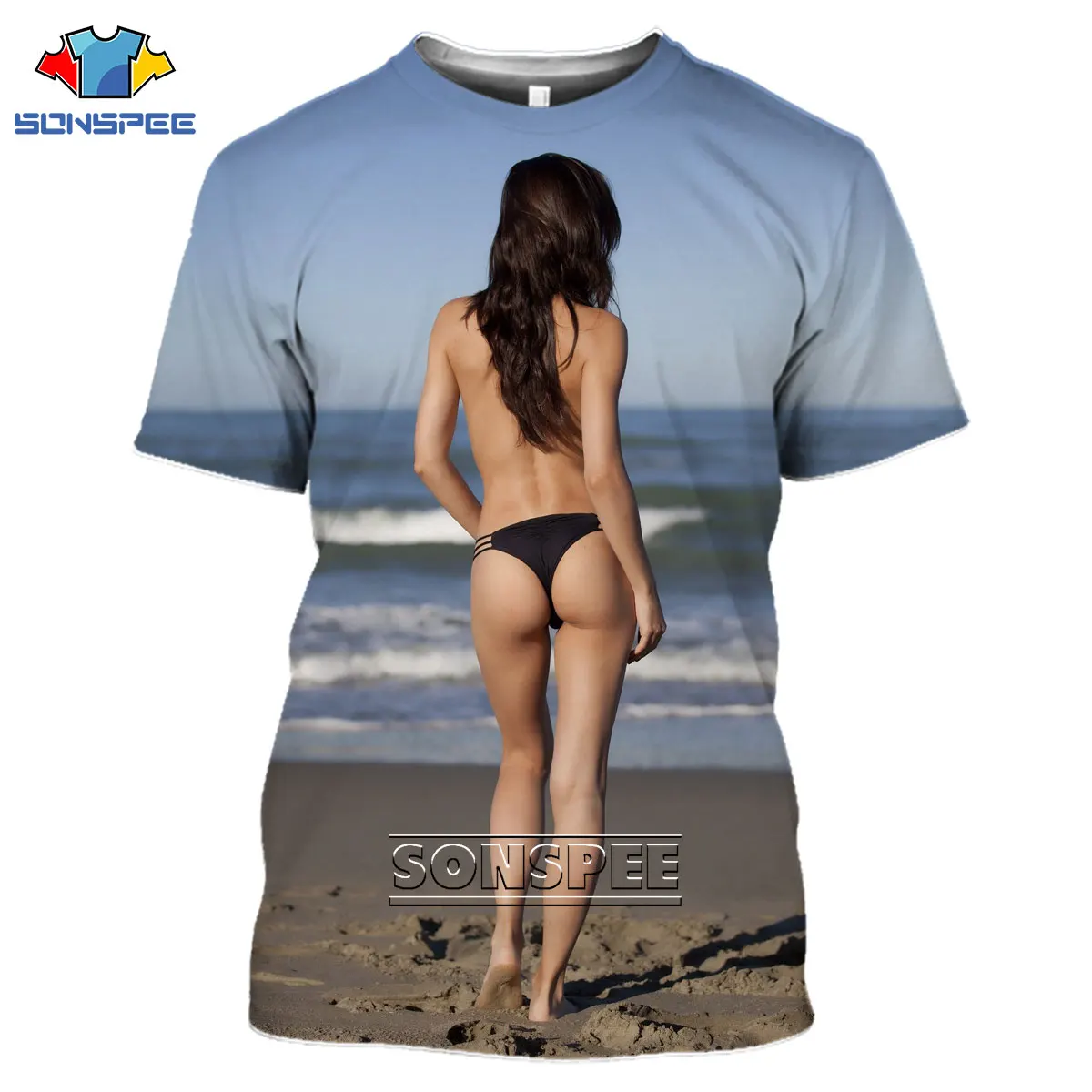 Сексуальная футболка-бикини SONSPEE с 3D принтом купальник на коленях обнаженная