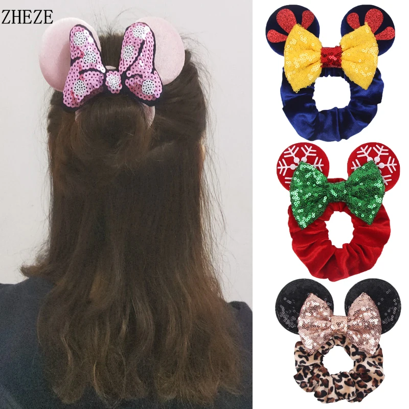 NEW 74Colors Mouse Ears Velvet Scrunchie Women Winter Elastic Ponytail Holder Girls Christmas Hair Bow Hairband Hair Accessories (0)