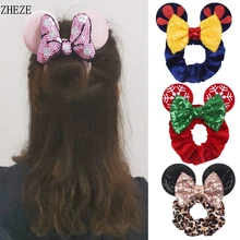 Chouchou en velours pour femmes, 74 couleurs, oreilles de souris, élastique d'hiver, porte queue de cheval pour filles, nœud de cheveux de noël, accessoires pour cheveux  (2)
