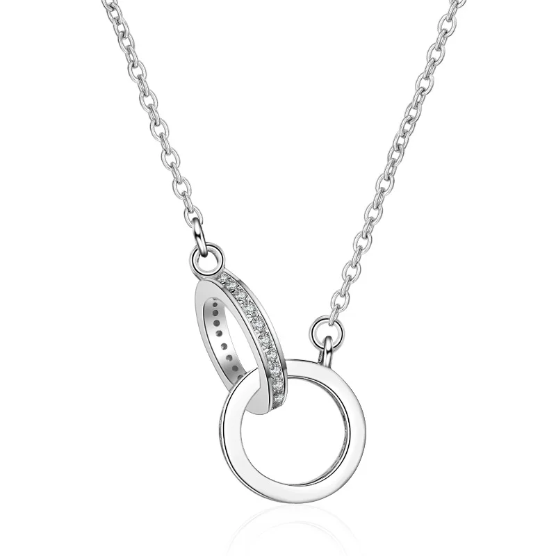 

S925 silver necklace women's fashion rose gold ring clasp necklace with diamond-encrusted twin collar set chain