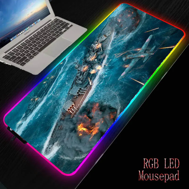 

MRGBEST World of Warships Gaming Large Mouse Pad Gamer Computer Mousepad RGB Backlit Mause Pad for Desk Keyboard LED Mice Mat