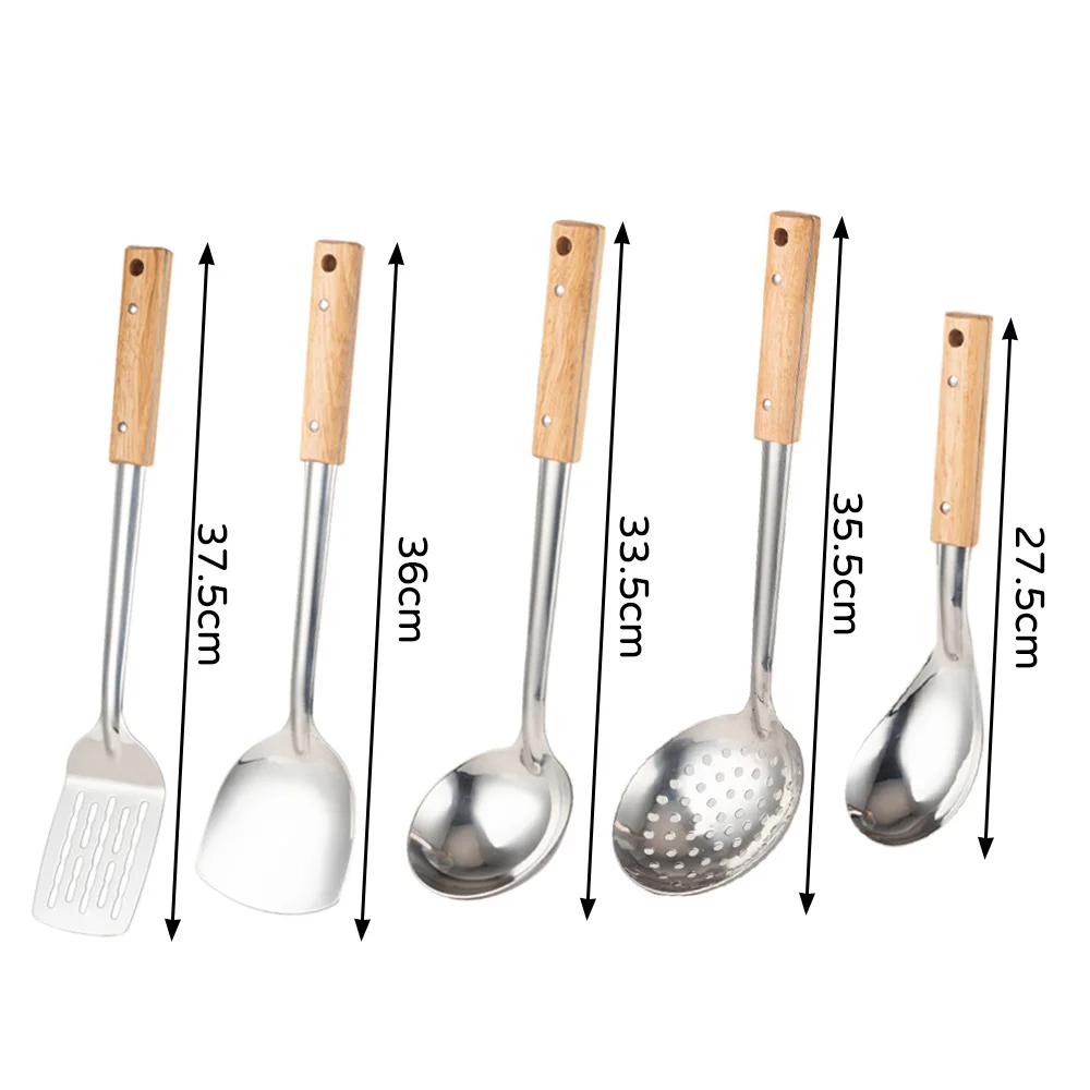 

5-Part Kitchen Utensils Set Stainless Steel Spatula Set with Wooden Handle