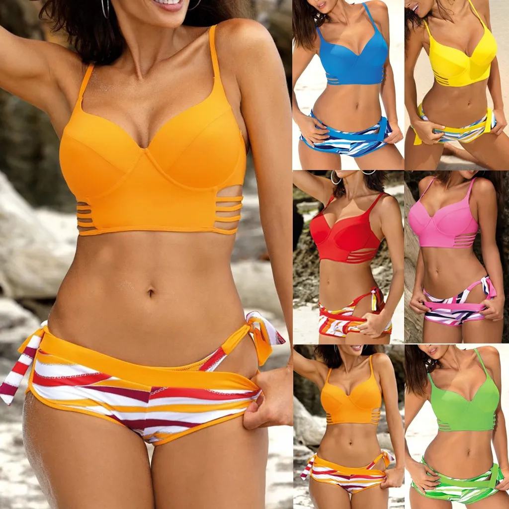 2020 Женский комплект бикини купальник из трех предметов бюстгальтер с