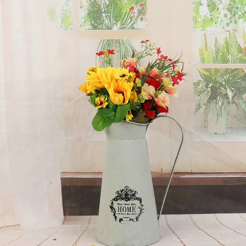 Винтажная ваза для цветов в рустикальном стиле железная металлическая кувшин