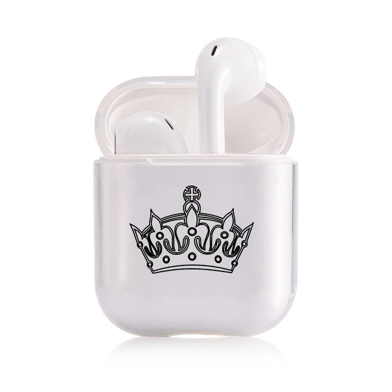 Милое воздушное стручки чехол для Apple airpods Чехол класса люкс King queen Корона Bluetooth наушники чехол для Airpods 2 прозрачный жесткий поликарбонатный чехол