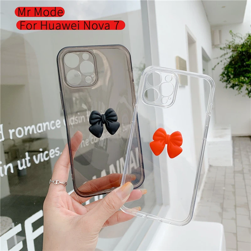

Cartoons Bow Knot Solid Color Protective Soft Shell Phone Case Back Cover For Huawei P40 P30 Mate 40 30 Pro Nova 8 7 SE Honor 20