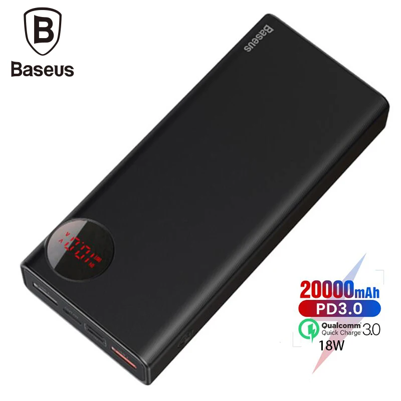 Baseus, 20000 мА/ч, PD3.0, быстрое зарядное устройство, внешний аккумулятор для iPhone Xs Max, Xr X 8 Plus, зарядное устройство для мобильного телефона, внешний аккумулятор для samsung S8, S9