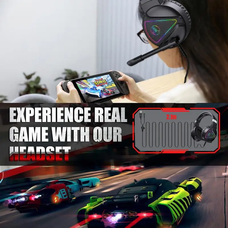 

Gaming Headset 7.1 3.5mm Wired Earphones RGB Luminous Light Game Headphones Noise Cancelling With Microphone For Laptop PS4 Game