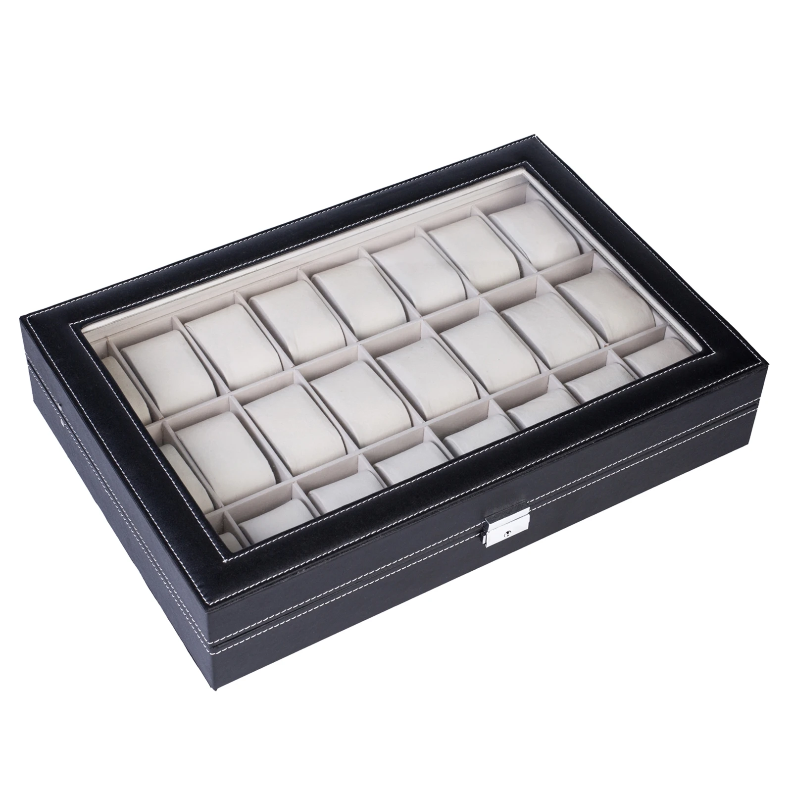 

24/12 Compartments Top-level Opening Style Leather Watch Collection Box Black