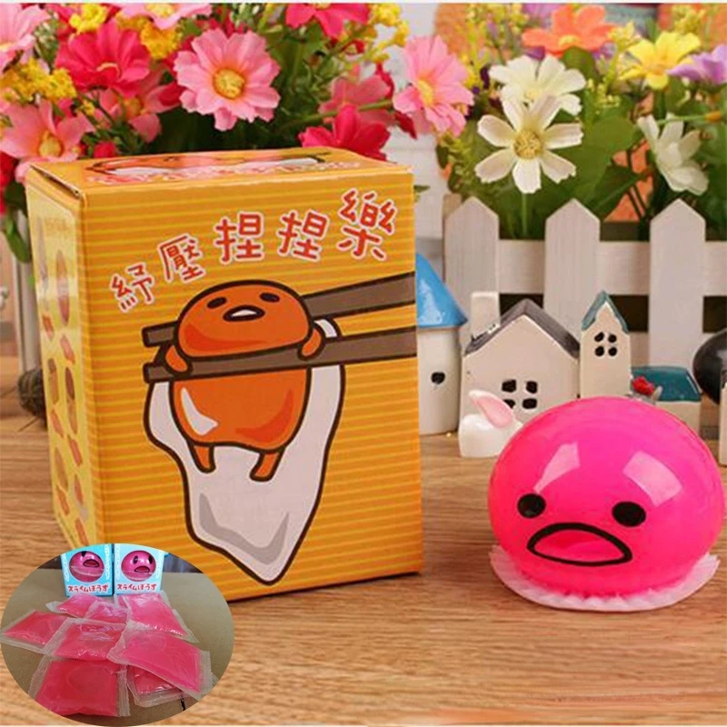 

2021 Novelty Gag Toy Practical Jokes Anti Stress Vomiting Egg Yolk Lazy Brother Fun Gadget Squeezed Smiley Face Creative Gift