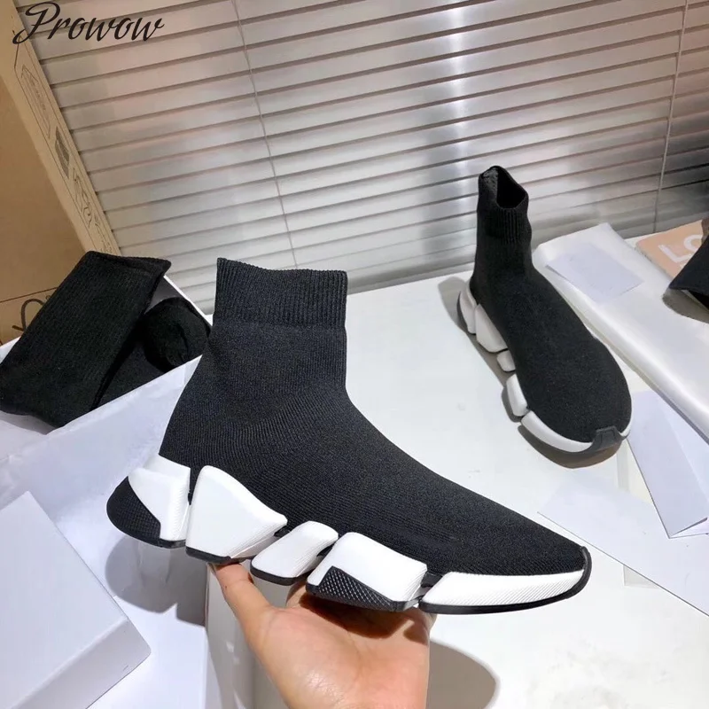 

Prowow Autumn and winter new socks shoes lovers fashion stretch knit casual thick-soled shoes hollow sole men and women shoes