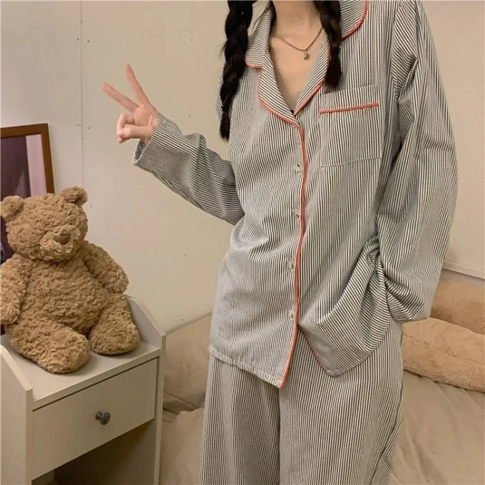 

Свободная и универсальная Пижама для людей, контрастный цвет, вертикальная полоска, верхняя и пуховая Пижама