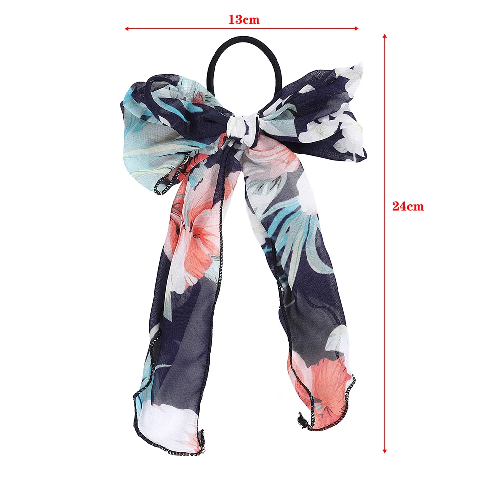 Цветочный принт марля шарф для волос бант резинки конский хвост держатель женщин