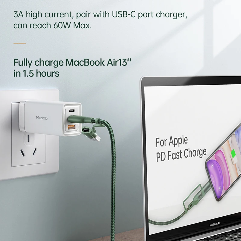 Mcdodo USB Type C 4 in 1 Fast Charge Cable PD 60W Data Wire For iPhone 13 12 11 IPad Xiaomi Samsung Huawei 3A Phone Charger Cord images - 6