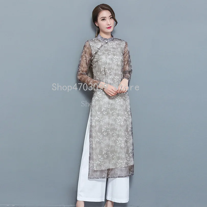 Женская шифоновая одежда Aodai Vietnam традиционная Ao Dai вьетнамские халаты и брюки