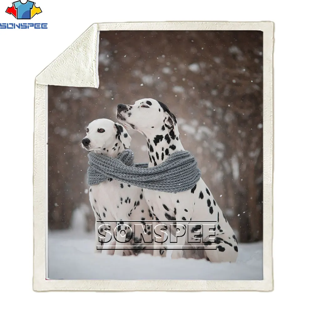 

SONSPEE 3D Printed Winter Cute Black White Spotted Dog Dalmatian Fleece Blankets Bedspread Blanket Sofa Bed Couch Quilt Cover