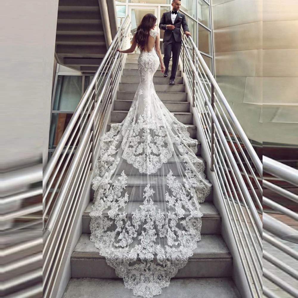 

Женское свадебное платье-Русалка, роскошное платье с длинным рукавом, пуговицами и кружевной аппликацией