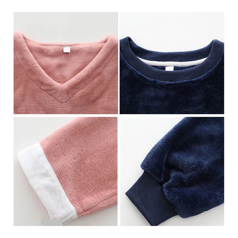 Autumn Winter Set Pajamas For Couples Plus Velvet O-Neck Men's Pajamas Long Sleeve Women's Sleepwear Pants Loose Casual Homewear