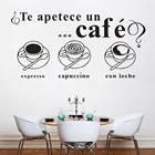 Настенные Стикеры для кафе, испанские цитаты, apetece un Cafe, домашний декор, столовая, виниловые кухонные интерьерные дизайнерские художественные настенные наклейки Y622